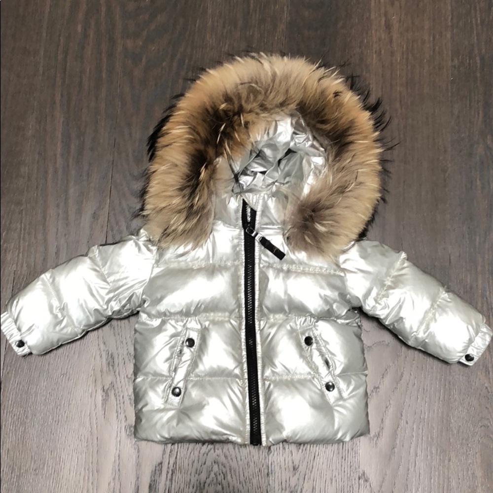 SAM baby girl fur hooded down jacket